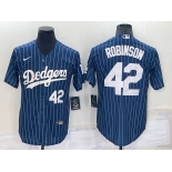 Men's Los Angeles Dodgers #42 Jackie Robinson Number Navy Blue Pinstripe Stitched MLB Cool Base Nike Jersey