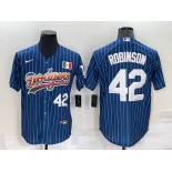 Mens Los Angeles Dodgers #42 Jackie Robinson Number Rainbow Blue Red Pinstripe Mexico Cool Base Nike Jersey