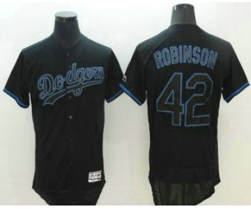 Men's Los Angeles Dodgers #42 Jackie Robinson Retired Lights Out Black Fashion Stitched MLB 2016 Majestic Flex Base Jersey