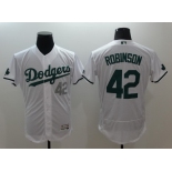 Men's Los Angeles Dodgers #42 Jackie Robinson White 2016 St. Patrick's Day Flexbase Majestic Baseball Jersey