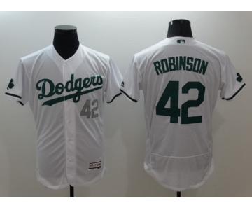 Men's Los Angeles Dodgers #42 Jackie Robinson White 2016 St. Patrick's Day Flexbase Majestic Baseball Jersey