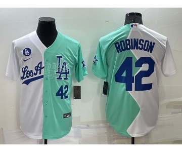 Men's Los Angeles Dodgers #42 Jackie Robinson White Green Number 2022 Celebrity Softball Game Cool Base Jersey1