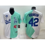 Men's Los Angeles Dodgers #42 Jackie Robinson White Green Number 2022 Celebrity Softball Game Cool Base Jersey