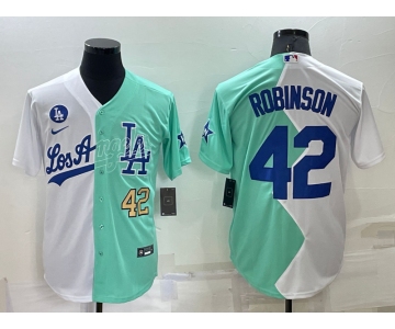 Men's Los Angeles Dodgers #42 Jackie Robinson White Green Number 2022 Celebrity Softball Game Cool Base Jersey