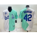 Men's Los Angeles Dodgers #42 Jackie Robinson White Green Two Tone 2022 Celebrity Softball Game Cool Base Jersey