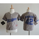 Toddler Los Angeles Dodgers #42 Jackie Robinson Gray Road Stitched MLB Majestic Cool Base Jersey