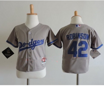 Toddler Los Angeles Dodgers #42 Jackie Robinson Gray Road Stitched MLB Majestic Cool Base Jersey