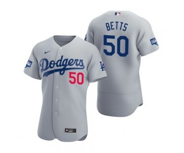 Los Angeles Dodgers #50 Mookie Betts Gray 2020 World Series Champions Jersey