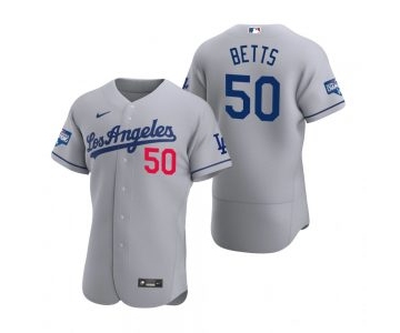 Los Angeles Dodgers #50 Mookie Betts Gray 2020 World Series Champions Road Jersey