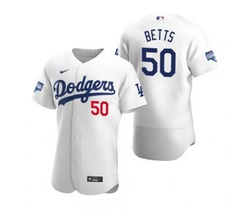 Los Angeles Dodgers #50 Mookie Betts White 2020 World Series Champions Jersey