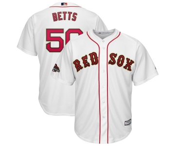 Men's Boston Red Sox 50 Mookie Betts White 2019 Gold Program Cool Base Jersey