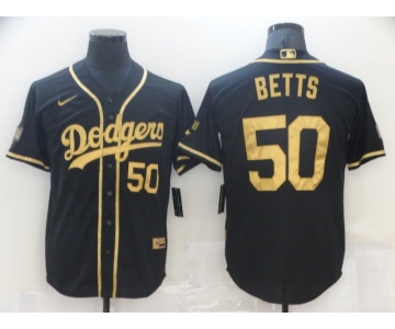 Men's Los Angeles Dodgers #50 Mookie Betts Black Gold Stitched MLB Cool Base Nike Jersey