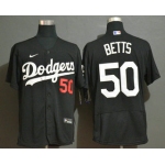 Men's Los Angeles Dodgers #50 Mookie Betts Black Stitched MLB Flex Base Nike Jersey