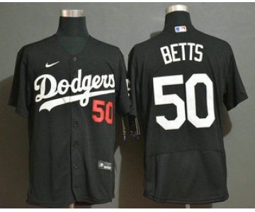 Men's Los Angeles Dodgers #50 Mookie Betts Black Stitched MLB Flex Base Nike Jersey