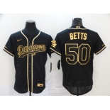 Men's Los Angeles Dodgers #50 Mookie Betts Black With Gold Stitched MLB Flex Base Nike Jersey