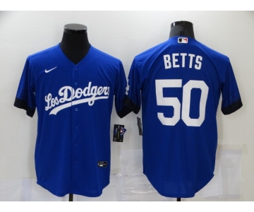 Men's Los Angeles Dodgers #50 Mookie Betts Blue 2021 City Connect Cool Base Stitched Jersey