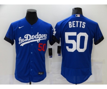 Men's Los Angeles Dodgers #50 Mookie Betts Blue 2021 City Connect Number Cool Base Stitched Jersey