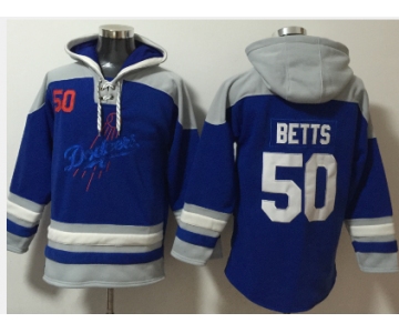 Men's Los Angeles Dodgers #50 Mookie Betts Blue Ageless Must Have Lace Up Pullover Hoodie