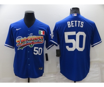 Men's Los Angeles Dodgers #50 Mookie Betts Blue Mexico Cool Base Nike Jersey