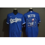 Men's Los Angeles Dodgers #50 Mookie Betts Blue Team Logo Stitched MLB Cool Base Nike Jersey