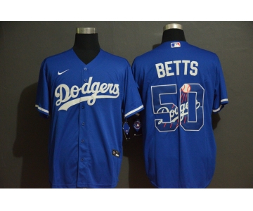 Men's Los Angeles Dodgers #50 Mookie Betts Blue Team Logo Stitched MLB Cool Base Nike Jersey