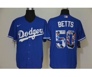 Men's Los Angeles Dodgers #50 Mookie Betts Blue Unforgettable Moment Stitched Fashion MLB Cool Base Nike Jersey