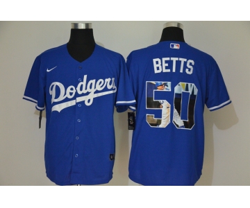 Men's Los Angeles Dodgers #50 Mookie Betts Blue Unforgettable Moment Stitched Fashion MLB Cool Base Nike Jerseys