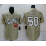 Men's Los Angeles Dodgers #50 Mookie Betts Cream Pinstripe Stitched MLB Cool Base Nike Jersey