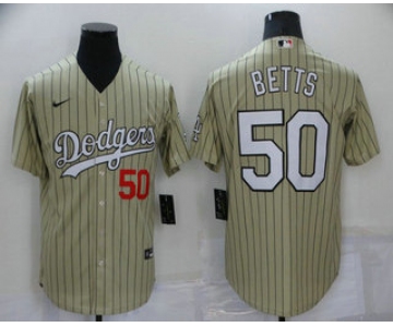 Men's Los Angeles Dodgers #50 Mookie Betts Cream Pinstripe Stitched MLB Cool Base Nike Jersey