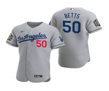 Men's Los Angeles Dodgers #50 Mookie Betts Gray 2020 World Series Authentic Road Flex Nike Jersey