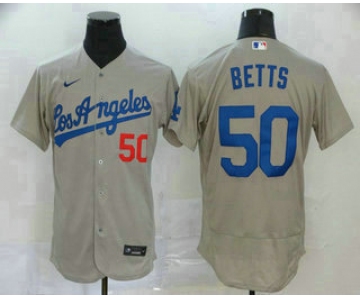 Men's Los Angeles Dodgers #50 Mookie Betts Gray Stitched MLB Flex Base Nike Jersey