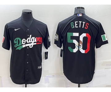 Men's Los Angeles Dodgers #50 Mookie Betts Mexico Black Cool Base Stitched Baseball Jersey