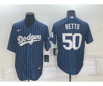 Men's Los Angeles Dodgers #50 Mookie Betts Navy Blue Pinstripe Stitched MLB Cool Base Nike Jersey