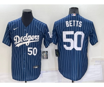 Men's Los Angeles Dodgers #50 Mookie Betts Number Navy Blue Pinstripe Stitched MLB Cool Base Nike Jersey