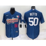 Men's Los Angeles Dodgers #50 Mookie Betts Number Rainbow Blue Red Pinstripe Mexico Cool Base Nike Jersey