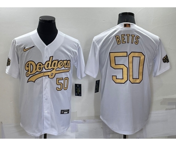 Men's Los Angeles Dodgers #50 Mookie Betts Number White 2022 All Star Stitched Cool Base Nike Jersey