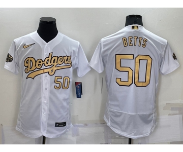 Men's Los Angeles Dodgers #50 Mookie Betts Number White 2022 All Star Stitched Flex Base Nike Jersey