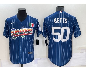 Men's Los Angeles Dodgers #50 Mookie Betts Rainbow Blue Red Pinstripe Mexico Cool Base Nike Jersey