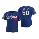 Men's Los Angeles Dodgers #50 Mookie Betts Royal 2020 World Series Authentic Flex Nike Jersey