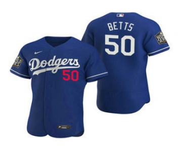 Men's Los Angeles Dodgers #50 Mookie Betts Royal 2020 World Series Authentic Flex Nike Jersey