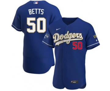 Men's Los Angeles Dodgers #50 Mookie Betts Royal Blue Championship Flex Base Sttiched MLB Jersey