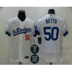 Men's Los Angeles Dodgers #50 Mookie Betts White #2 #20 Patch City Connect Flex Base Stitched Jersey