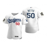 Men's Los Angeles Dodgers #50 Mookie Betts White 2020 World Series Authentic Flex Nike Jersey