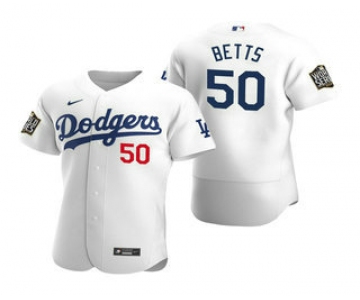 Men's Los Angeles Dodgers #50 Mookie Betts White 2020 World Series Authentic Flex Nike Jersey