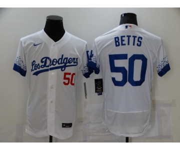 Men's Los Angeles Dodgers #50 Mookie Betts White 2021 City Connect Flex Base Stitched Jersey