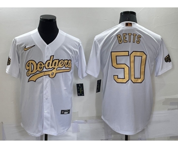 Men's Los Angeles Dodgers #50 Mookie Betts White 2022 All Star Stitched Cool Base Nike Jersey