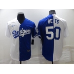 Men's Los Angeles Dodgers #50 Mookie Betts White Blue Split Cool Base Stitched Baseball Jersey