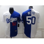 Men's Los Angeles Dodgers #50 Mookie Betts White Blue Split Cool Base Stitched Baseball Jersey