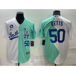 Men's Los Angeles Dodgers #50 Mookie Betts White Green Number 2022 Celebrity Softball Game Cool Base Jersey1