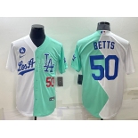 Mens Los Angeles Dodgers #50 Mookie Betts White Green Number 2022 Celebrity Softball Game Cool Base Jersey